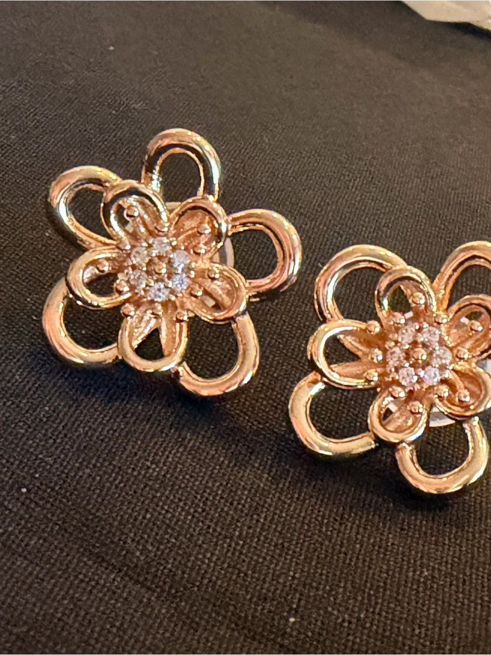 Rose Gold Floral Crystal Stud Earrings - Women Jewelry